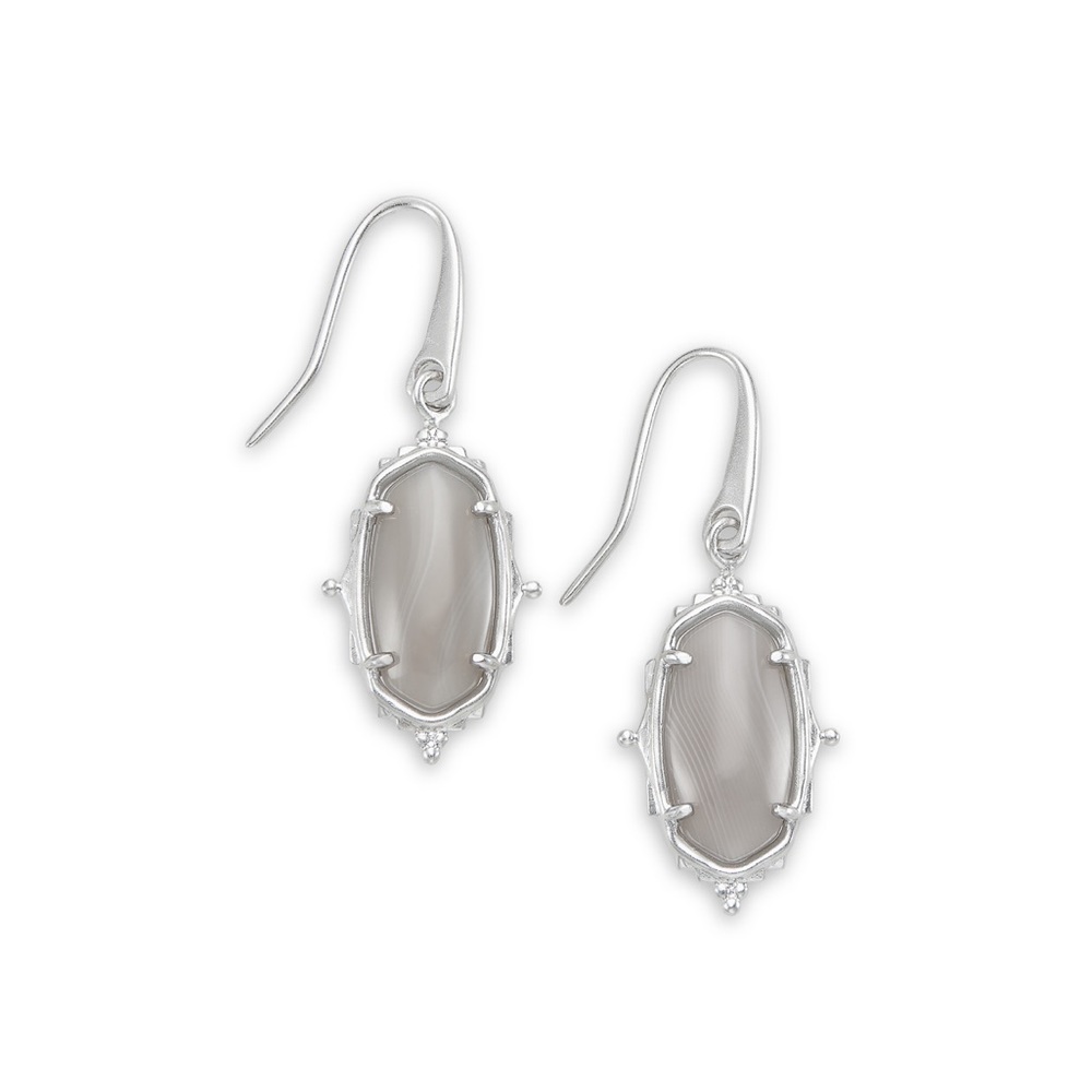 Kendra Scott Baroque Vintage Drop Earrings Grey Banded Agate Yellow Rose line